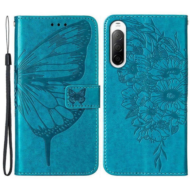 Custodia in pelle Sony Xperia 10 IV Farfalla Con Cordino