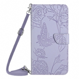 Custodia in pelle Sony Xperia 10 IV Farfalle Con Tracolla