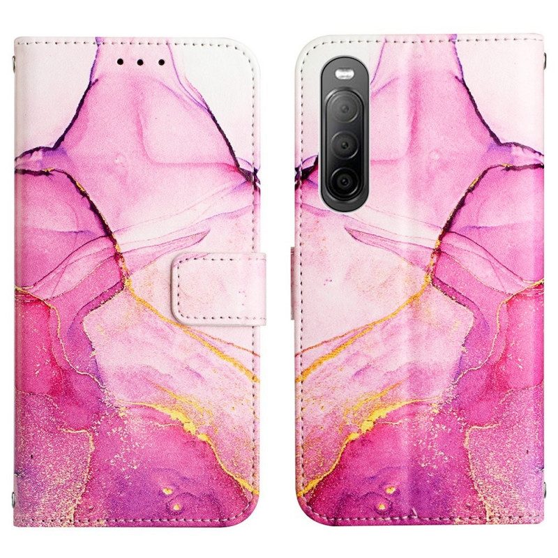 Custodia in pelle Sony Xperia 10 IV Marmo Con Cordino