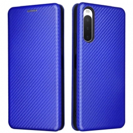 Folio Cover Sony Xperia 10 IV Custodia in pelle Struttura In Fibra Di Carbonio