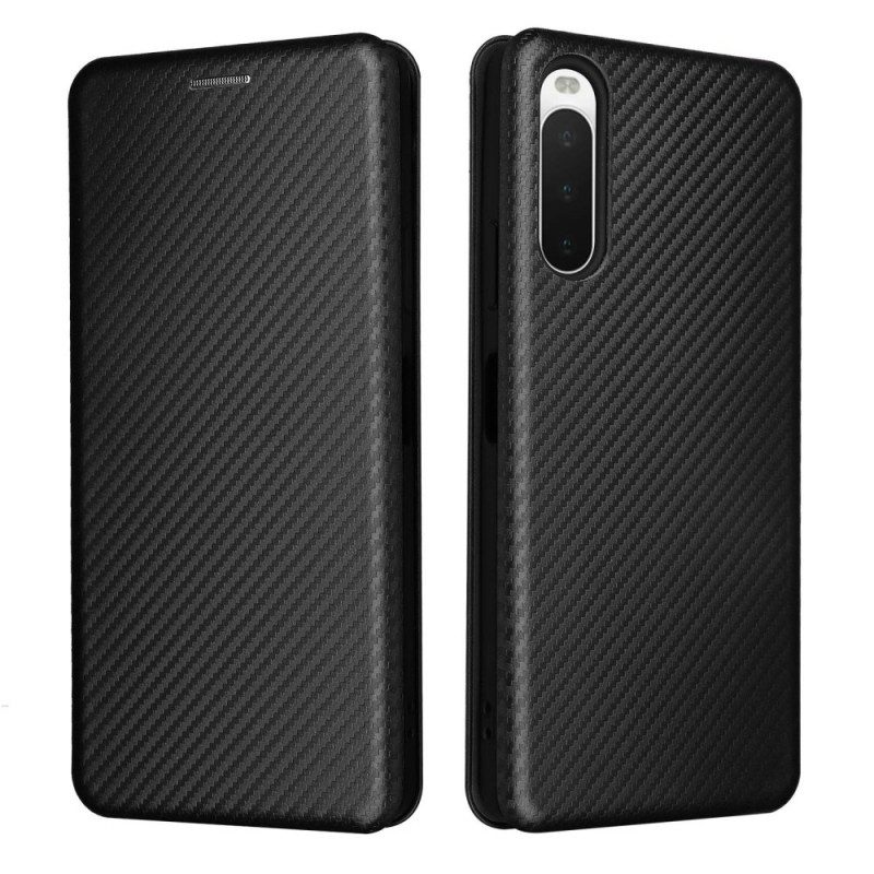 Folio Cover Sony Xperia 10 IV Custodia in pelle Struttura In Fibra Di Carbonio