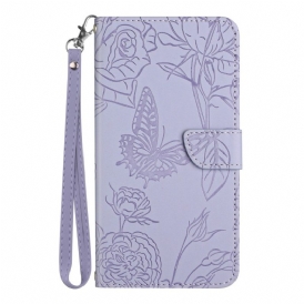 Custodia in pelle Realme C30 Cinturino Fiori Paillon