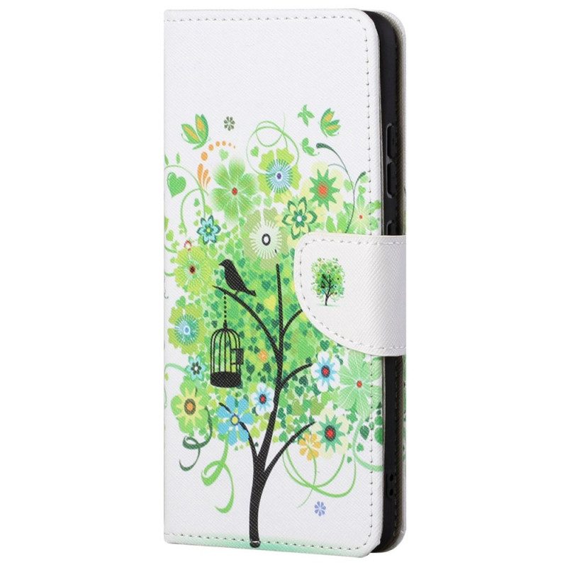 Custodia A Portafoglio Xiaomi Redmi 10C Albero Con Foglie Verdi