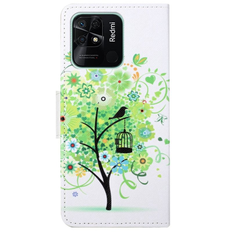 Custodia A Portafoglio Xiaomi Redmi 10C Albero Con Foglie Verdi