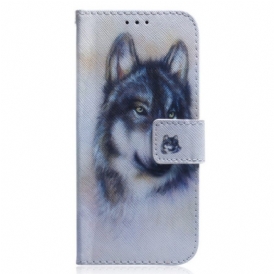 Custodia A Portafoglio Xiaomi Redmi 10C Lupo Dell'acquerello