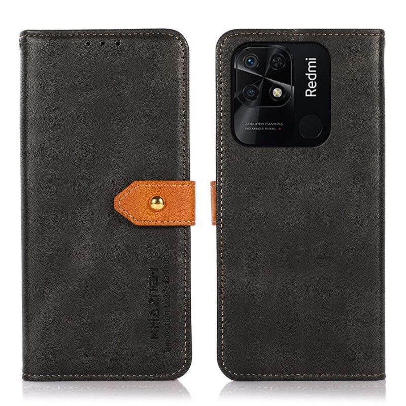 Custodia in pelle Xiaomi Redmi 10C Chiusura Dorata Bicolore Khazneh