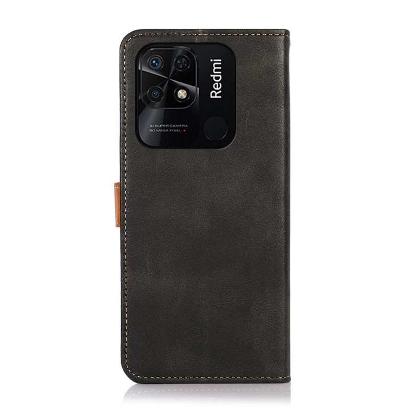 Custodia in pelle Xiaomi Redmi 10C Chiusura Dorata Bicolore Khazneh