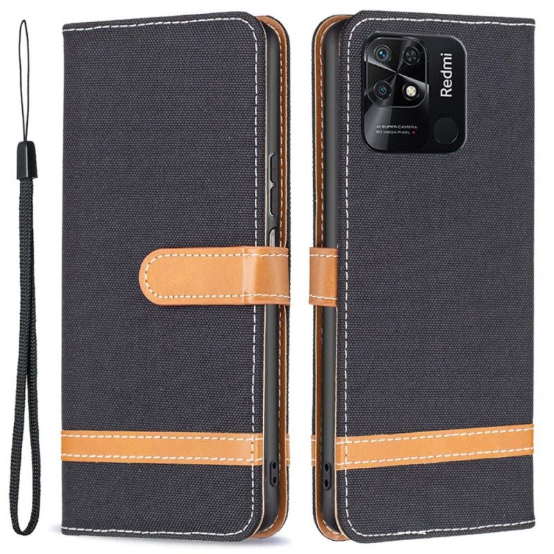 Custodia in pelle Xiaomi Redmi 10C Cinturino Effetto Tessuto E Pelle