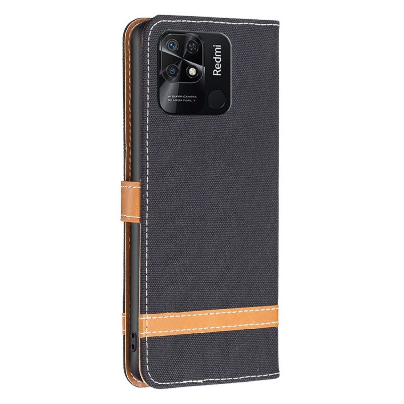 Custodia in pelle Xiaomi Redmi 10C Cinturino Effetto Tessuto E Pelle