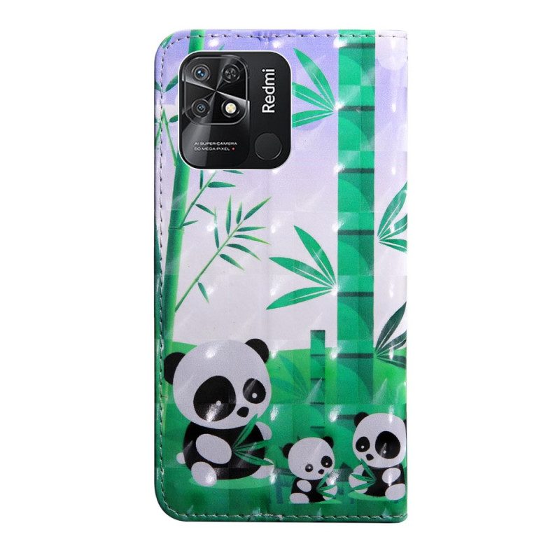 Custodia in pelle Xiaomi Redmi 10C Cordino Famiglia Panda