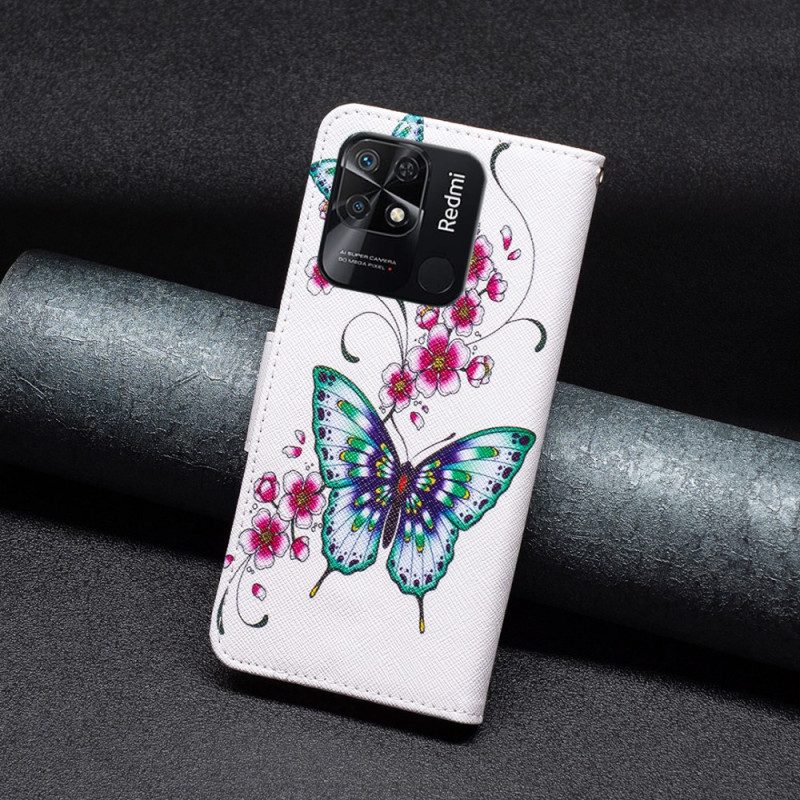 Custodia in pelle Xiaomi Redmi 10C Farfalle Colorate