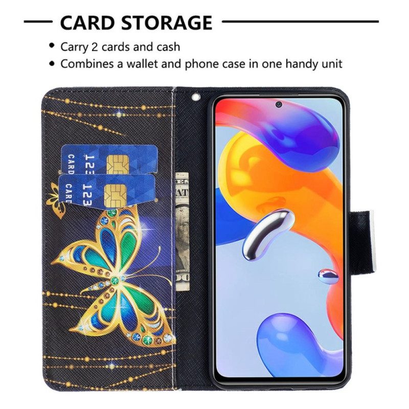 Custodia in pelle Xiaomi Redmi 10C Farfalle Dorate