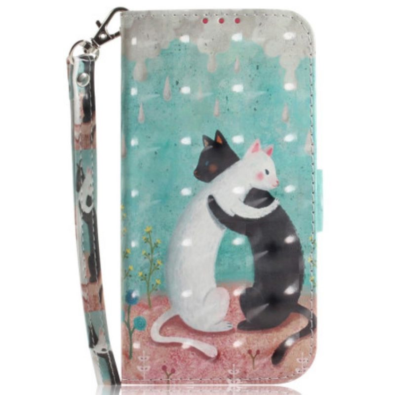 Custodia in pelle Xiaomi Redmi 10C Gatto Bianco Gatto Nero Con Cinturino