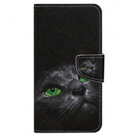 Custodia in pelle Xiaomi Redmi 10C Gatto Dagli Occhi Verdi In Cinturino