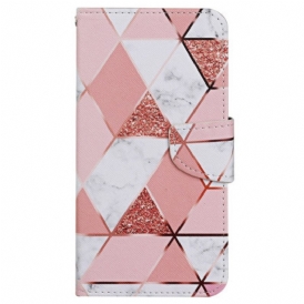 Custodia in pelle Xiaomi Redmi 10C Marmo Glitterato Con Cordino
