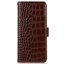 Custodia in pelle Xiaomi Redmi 10C Rfid Stile Coccodrillo