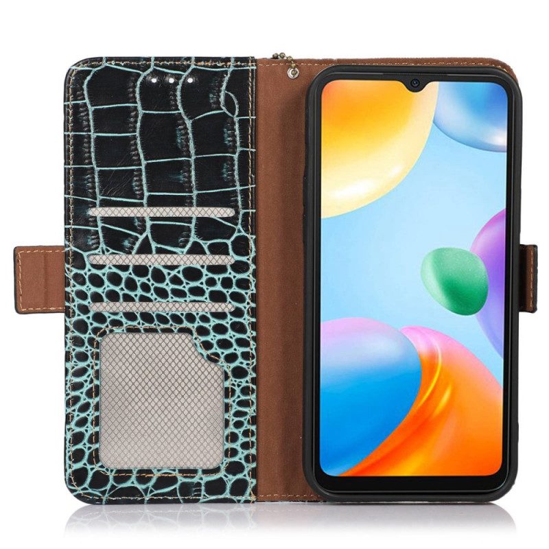 Custodia in pelle Xiaomi Redmi 10C Rfid Stile Coccodrillo