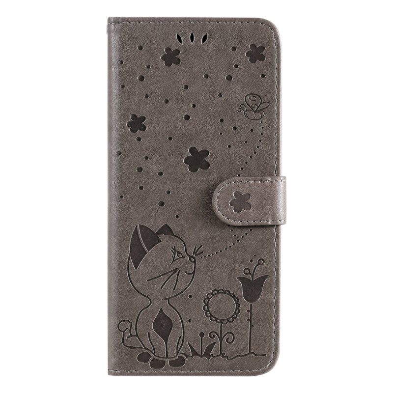 Custodia in pelle Xiaomi Redmi 10C Strappy Cat E Api