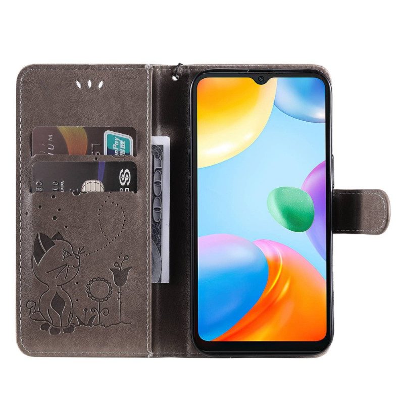 Custodia in pelle Xiaomi Redmi 10C Strappy Cat E Api