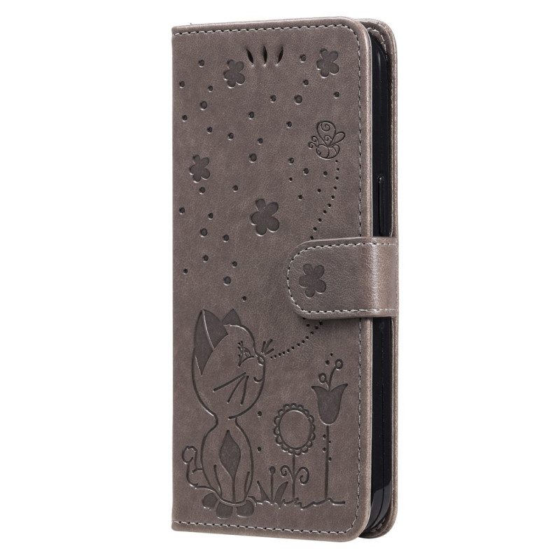 Custodia in pelle Xiaomi Redmi 10C Strappy Cat E Api