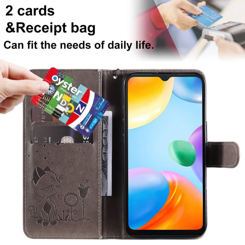 Custodia in pelle Xiaomi Redmi 10C Strappy Cat E Api