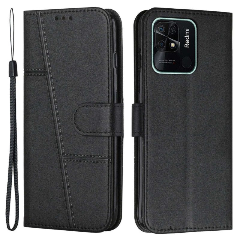 Folio Cover Xiaomi Redmi 10C Strappy Stile Geometrico In Pelle