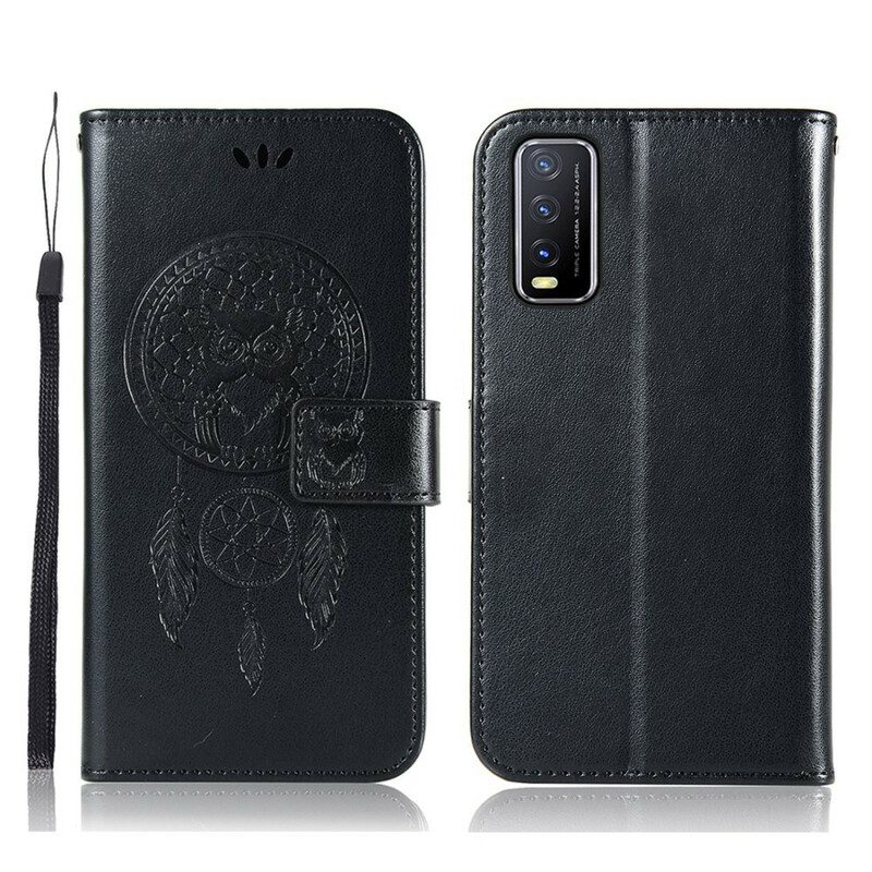 Custodia in pelle Vivo Y20s Gufo Acchiappasogni Effetto Pelle