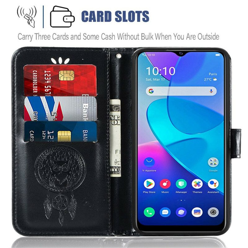 Custodia in pelle Vivo Y20s Gufo Acchiappasogni Effetto Pelle