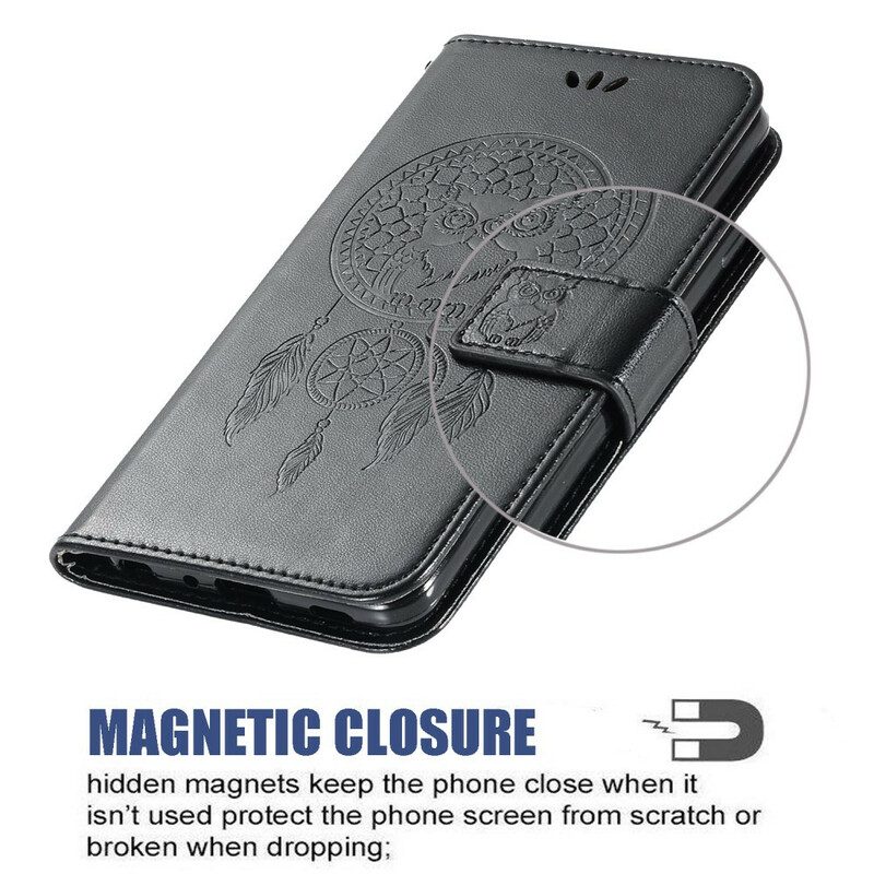 Custodia in pelle Vivo Y20s Gufo Acchiappasogni Effetto Pelle