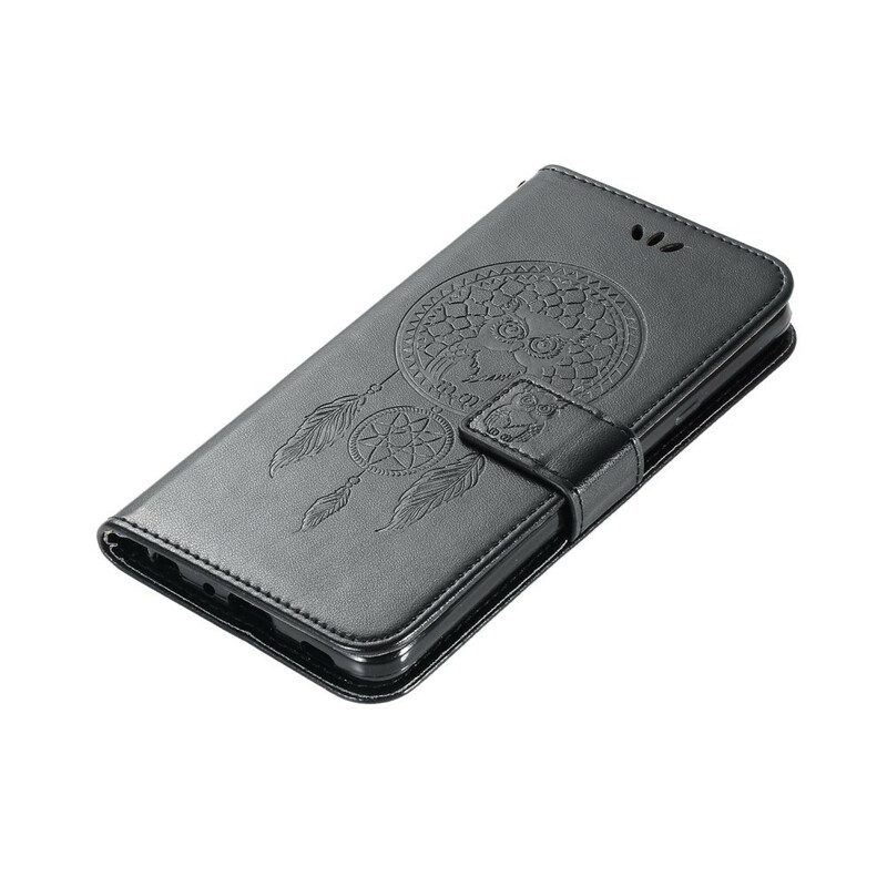 Custodia in pelle Vivo Y20s Gufo Acchiappasogni Effetto Pelle