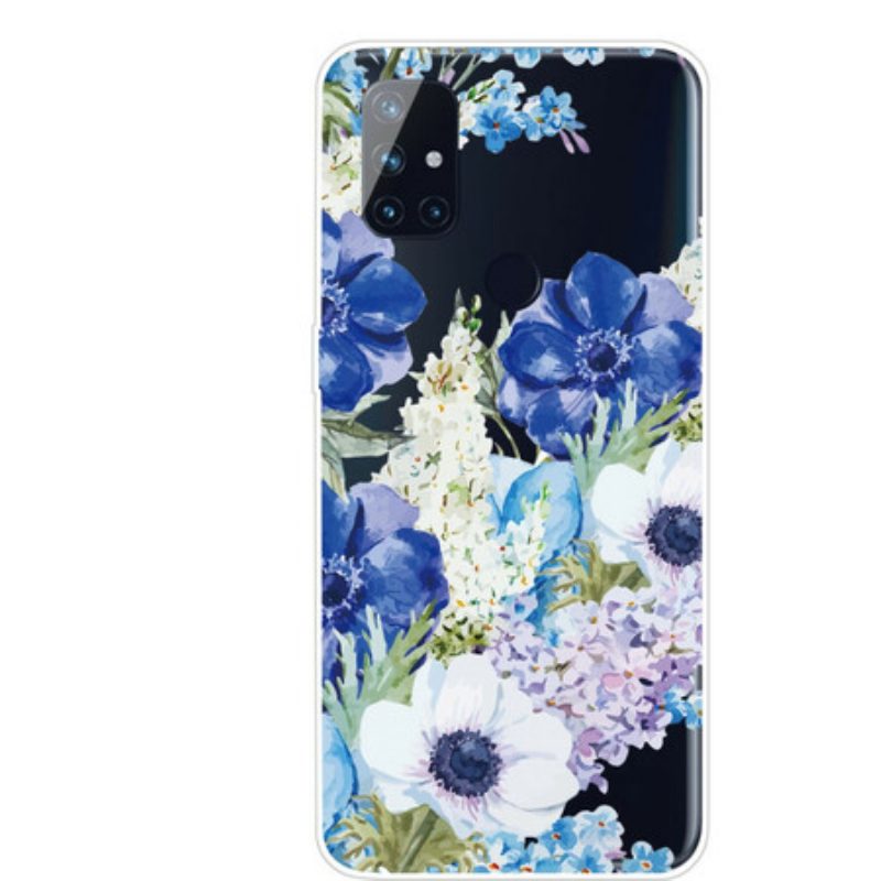 Cover OnePlus Nord N10 Fiori Blu Dell'acquerello Senza Soluzione Di Continuità