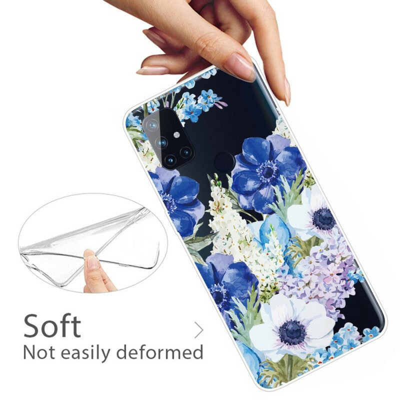 Cover OnePlus Nord N10 Fiori Blu Dell'acquerello Senza Soluzione Di Continuità
