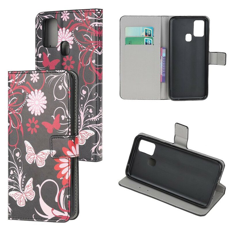 Custodia in pelle OnePlus Nord N10 Farfalle E Fiori