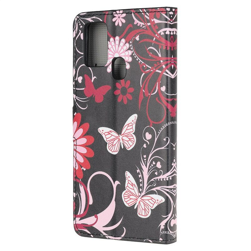 Custodia in pelle OnePlus Nord N10 Farfalle E Fiori