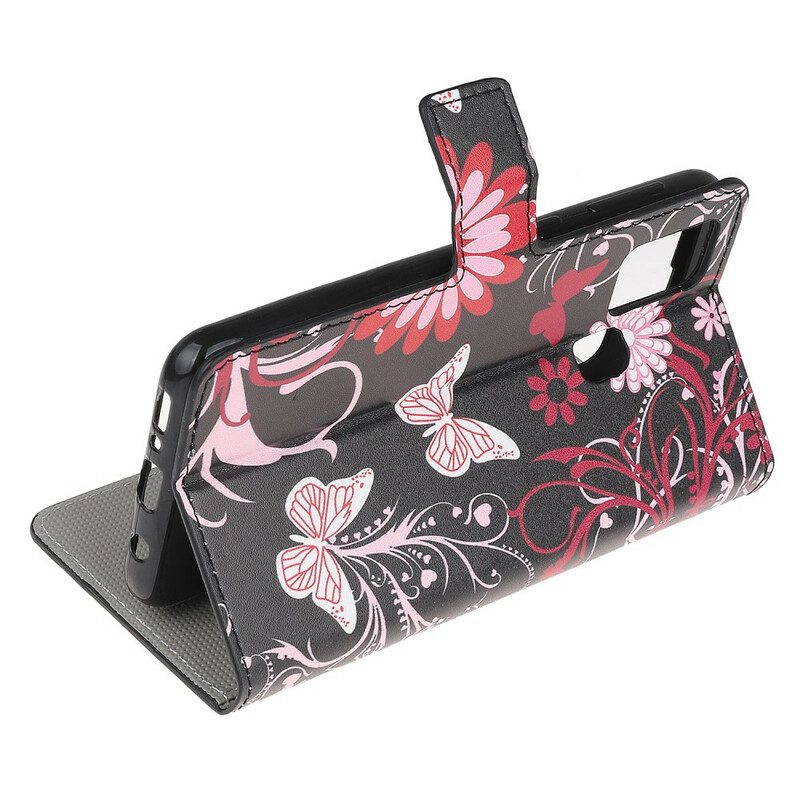 Custodia in pelle OnePlus Nord N10 Farfalle E Fiori