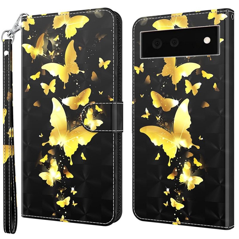 Custodia A Portafoglio Google Pixel 6A Volo Di Farfalle In Cordino