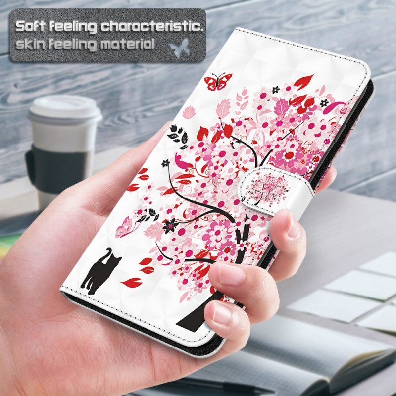 Custodia in pelle Google Pixel 6A Albero E Gatto Strappy