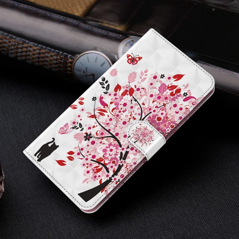 Custodia in pelle Google Pixel 6A Albero E Gatto Strappy