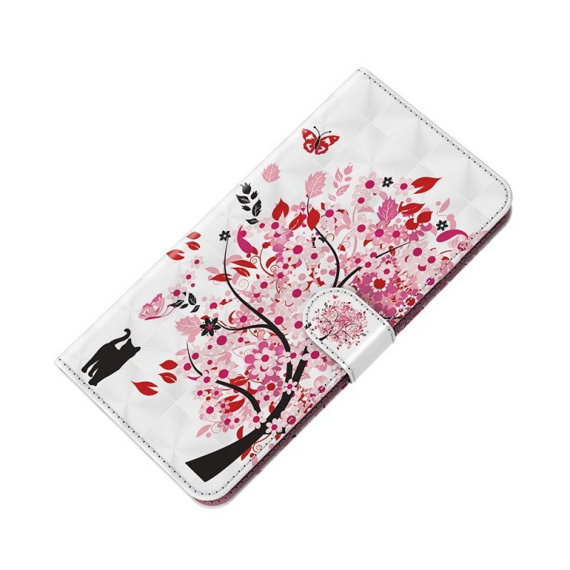 Custodia in pelle Google Pixel 6A Albero E Gatto Strappy