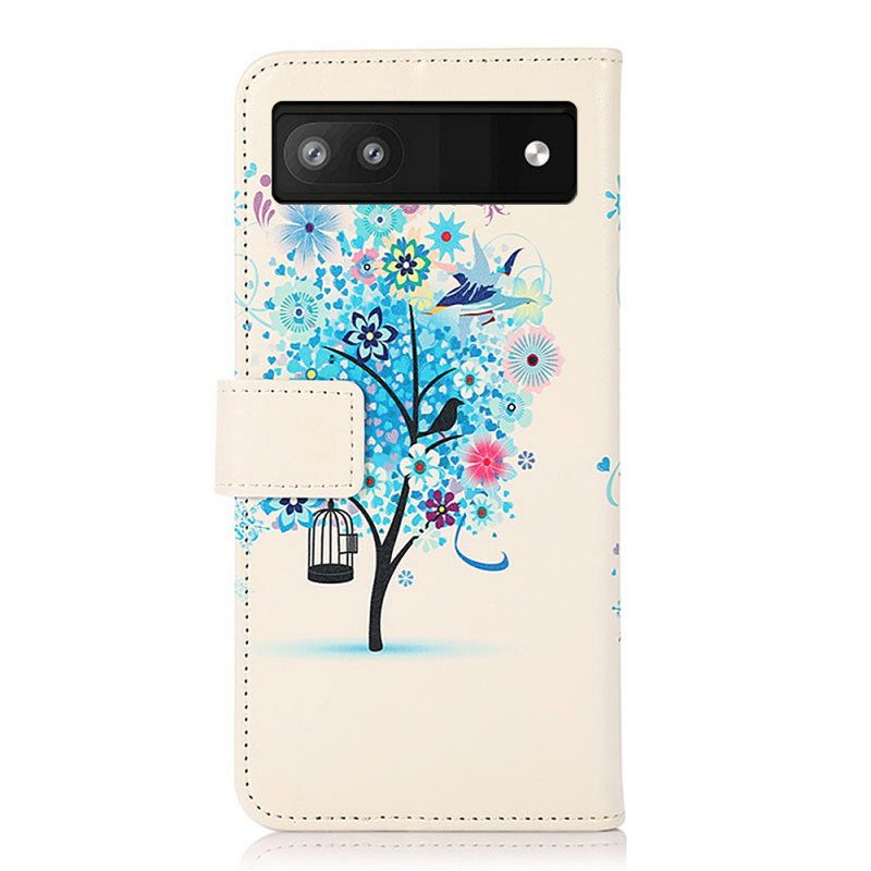 Custodia in pelle Google Pixel 6A Albero In Fiore
