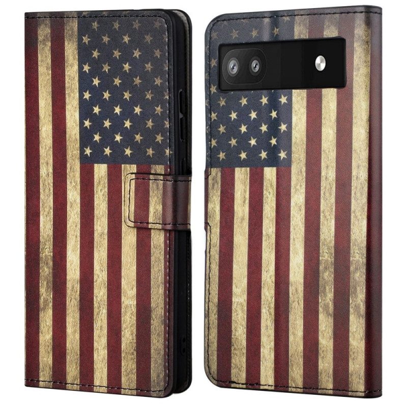 Custodia in pelle Google Pixel 6A Bandiera Americana