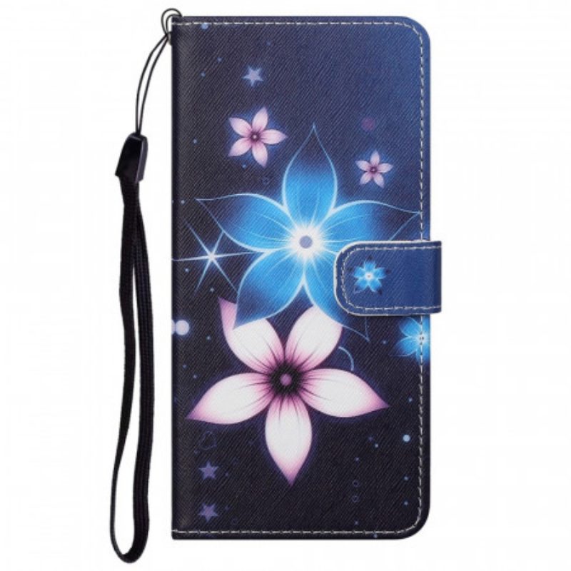 Custodia in pelle Google Pixel 6A Cinturino Lunare Fiori
