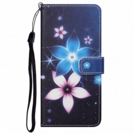 Custodia in pelle Google Pixel 6A Cinturino Lunare Fiori