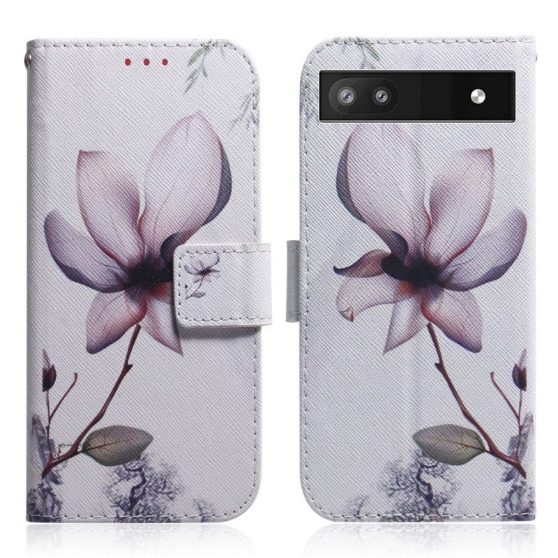 Custodia in pelle Google Pixel 6A Fiore Rosa