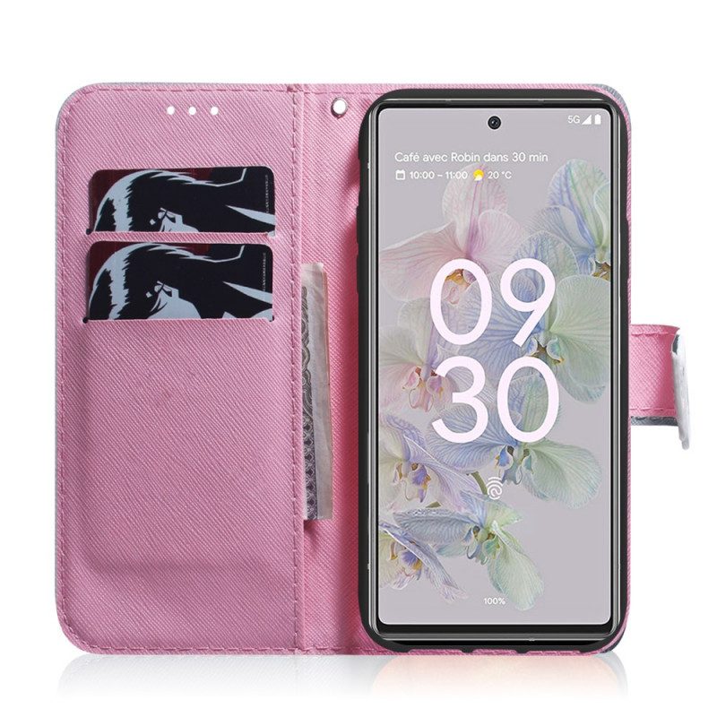 Custodia in pelle Google Pixel 6A Fiore Rosa