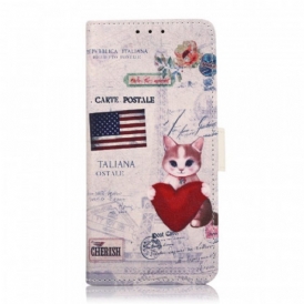 Custodia in pelle Google Pixel 6A Gatto Viaggiatore