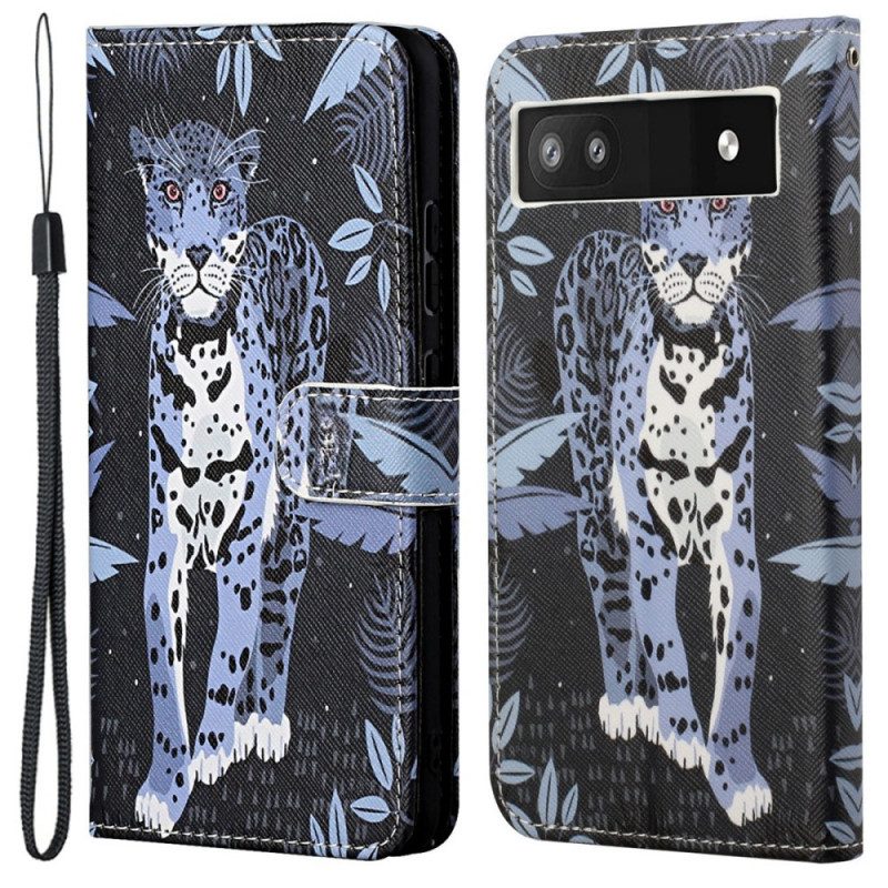 Custodia in pelle Google Pixel 6A Leopardo Con Spalline