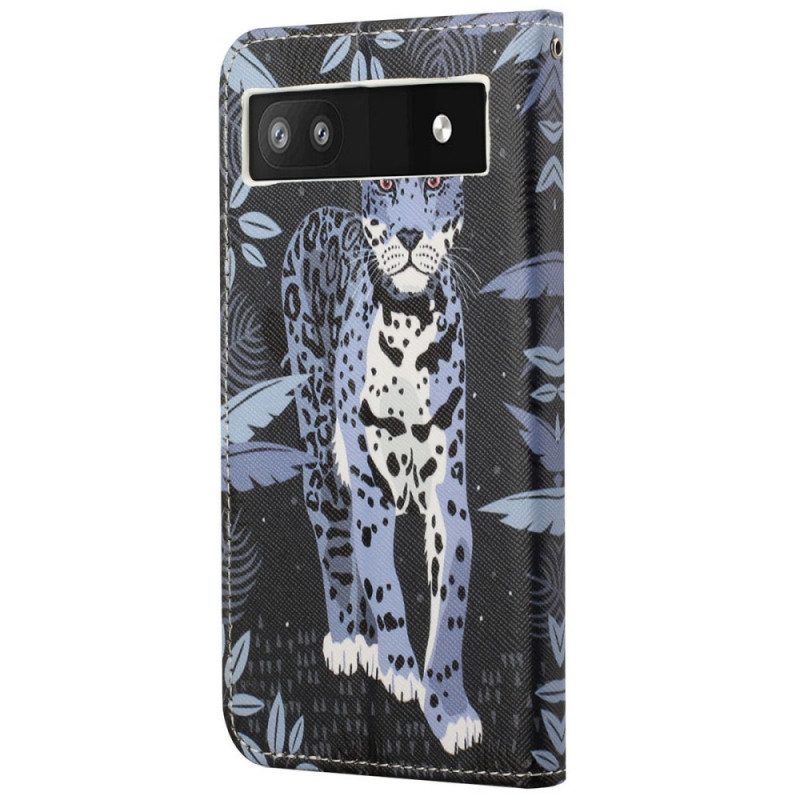 Custodia in pelle Google Pixel 6A Leopardo Con Spalline