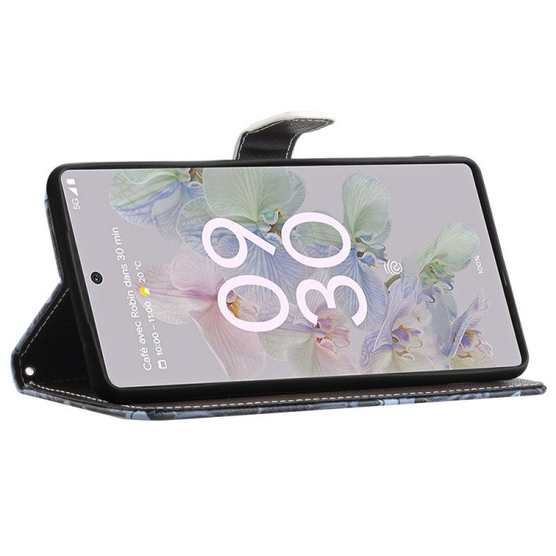 Custodia in pelle Google Pixel 6A Leopardo Con Spalline