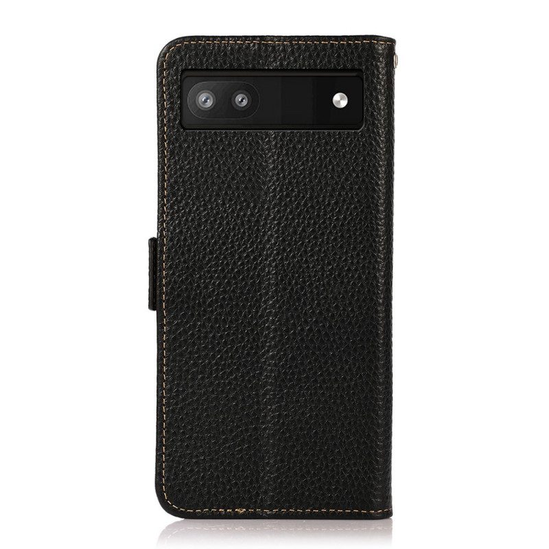 Custodia in pelle Google Pixel 6A Pelle Litchi Khazneh Protezione Rfid